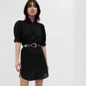 GAP Puff Sleeve Linen-Cotton Shirtdress; Blk; EUC; Size M; Matching Fabric Belt